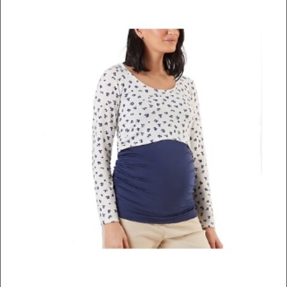 Stowaway collection cropped nursing top, sz L, blue and cream